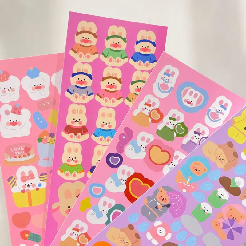 Cute Cartoon Rabbit Bear Colorful Sticker Decoration DIY Scrapbooking Collage Material Album Diary Kawaii Stationery Sticker