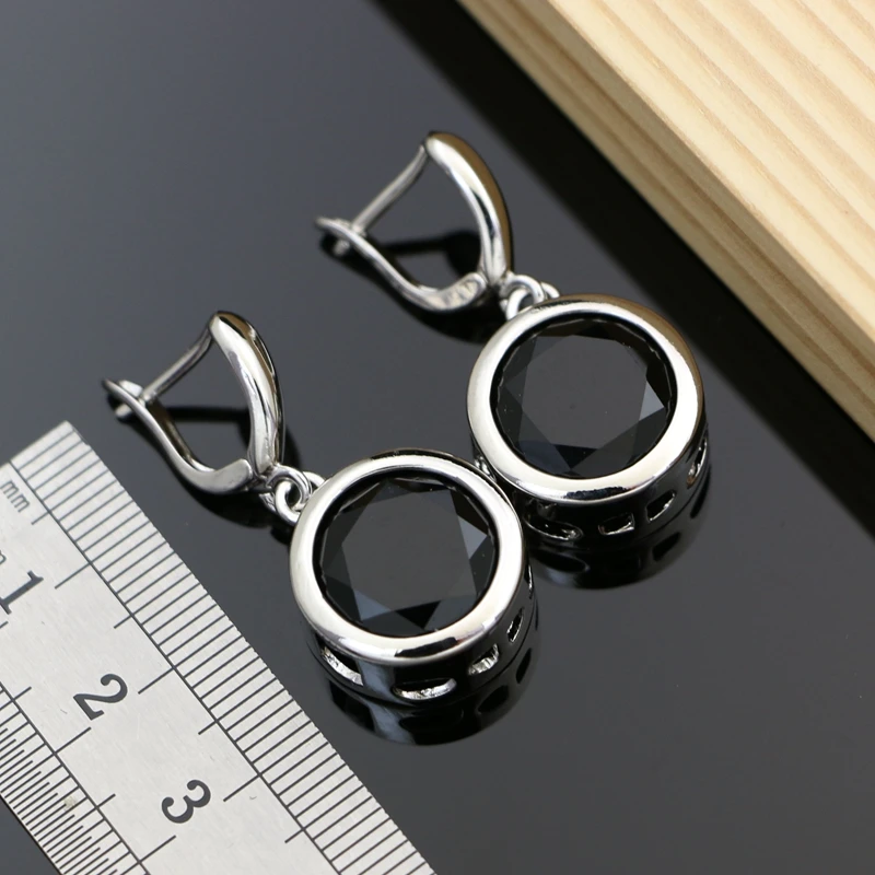 925 Sterling Silver Jewelry Sets Big Black CZ Hyperbole Design Earrings Fashion Suit Necklace Sets Gift for Women Dropshipping