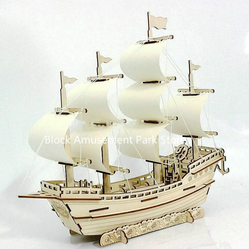 Sailboat Diy Toy Puzzle 3D Small Boat Educational Kids Gift Games Assemble Wood Building Ferry Model Wooden Toys Sailing Ship