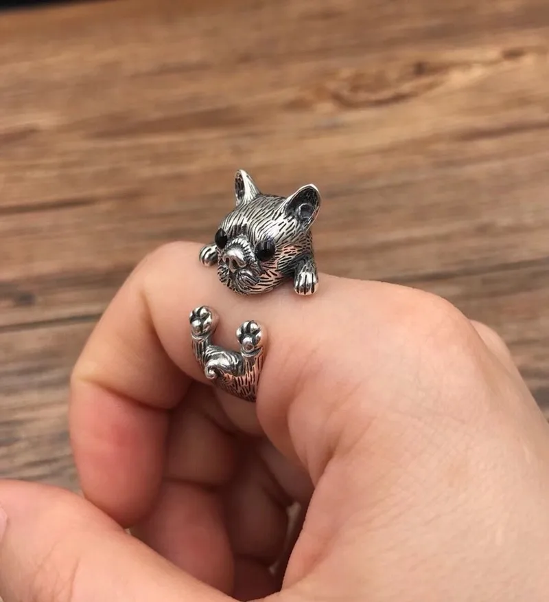 100% S925 Personality Cute Puppy Sterling Silver Open Ring Female