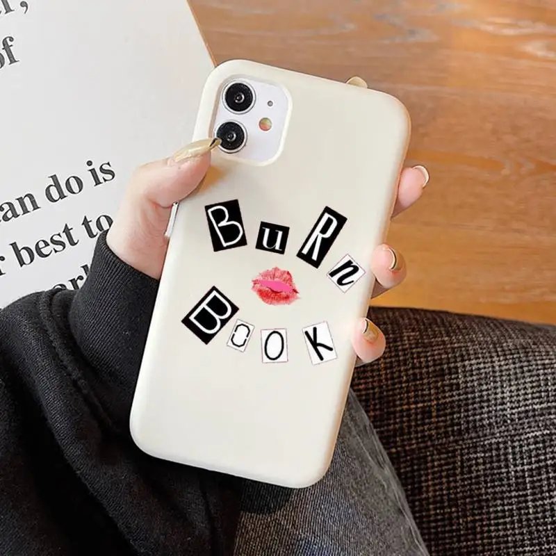 Burn Book Kiss Mean Girls Bling Cute Phone Case Solid Color Soft Cover for iphone 13 11 Pro Max X XS Max XR 7 8 6 6S Plus Fundas