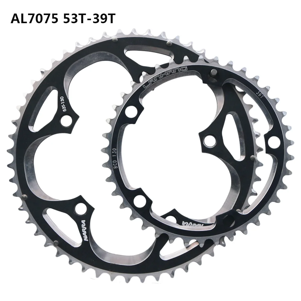 

AL-7075 CNC велосипедная Звездочка двойной диск 130 мм BCD 53T 39T цепное колесо, складная велосипедная цепь 3/32 дюйма, кривошипная система, двойное кольцо цепи