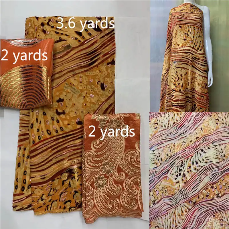 2022 Popular 3-piece set high-quality embroidery printed velvet silk fabric sewing textile material 2+3.6+2 yards.O3