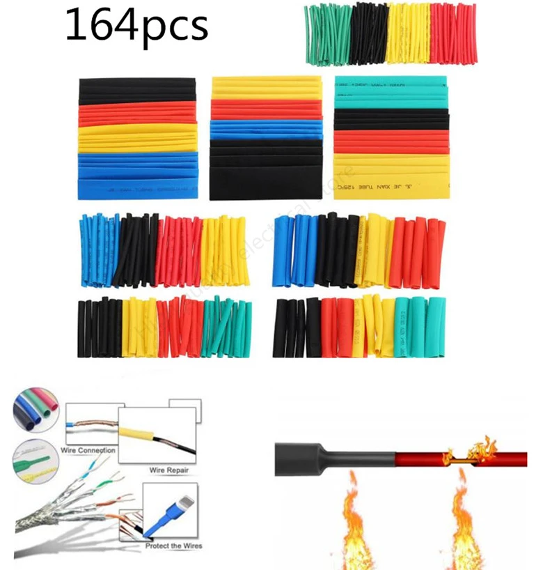 

164pcs Set Polyolefin Shrinking Assorted Heat Shrink Tube Wire Cable Insulated Sleeving Tubing Set