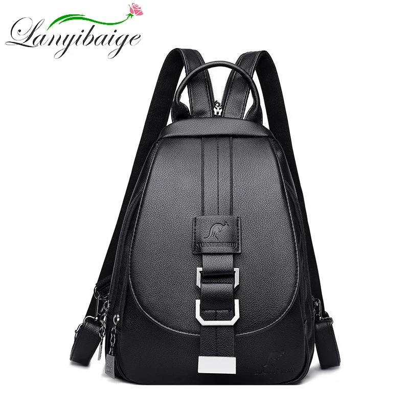 

Classic PU Leather Ladies Backpack High Quality Fashion Flip Handbag Leisure Travel Student Sac A Dos Girl School Bag 2021 New