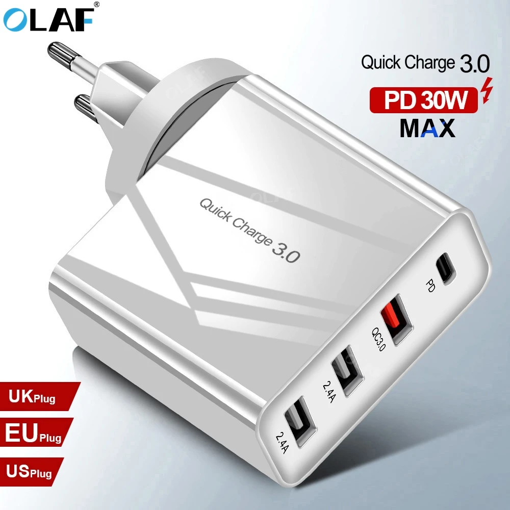 48W Quick Charge 3.0 PD USB Charger For iPhone 11 Pro Max Samsung Huawei Phone Fast Wall Charger EU US UK Multi Plug USB Adapter