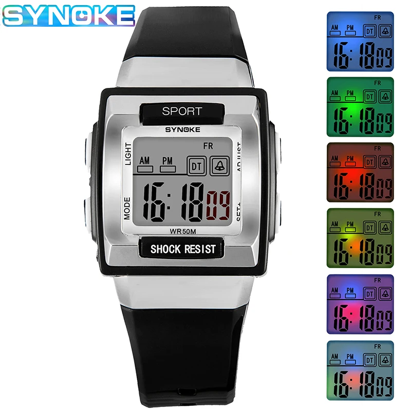 SYNOKE-Montre numérique électronique LED pour enfants, montres-bracelets étanches, montre de sport pour enfants, horloge pour étudiants, garçons et filles, 50m