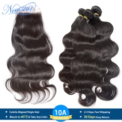 New Star Brazilian Virgin Hair Body Wave 3 Bundles With Lace Closure Raw Human Hair Cuticle Aligned 10A Hair Weaving And Closure