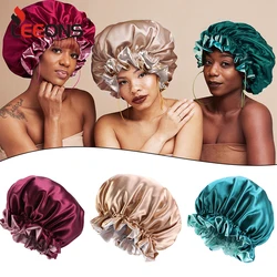 Bonnet élastique double couche en satin pour femme, couvre-chef doublé pour cheveux longs bouclés, couvre-chef inj Sleeping, casquette ronde, vin jaune, document