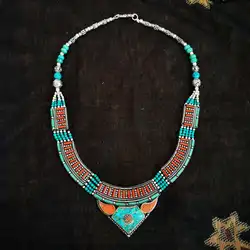 Indian BOHO Vintage Necklace Copper Inlaid Big Pendant Necklaces Tibetan jewelry TNL169