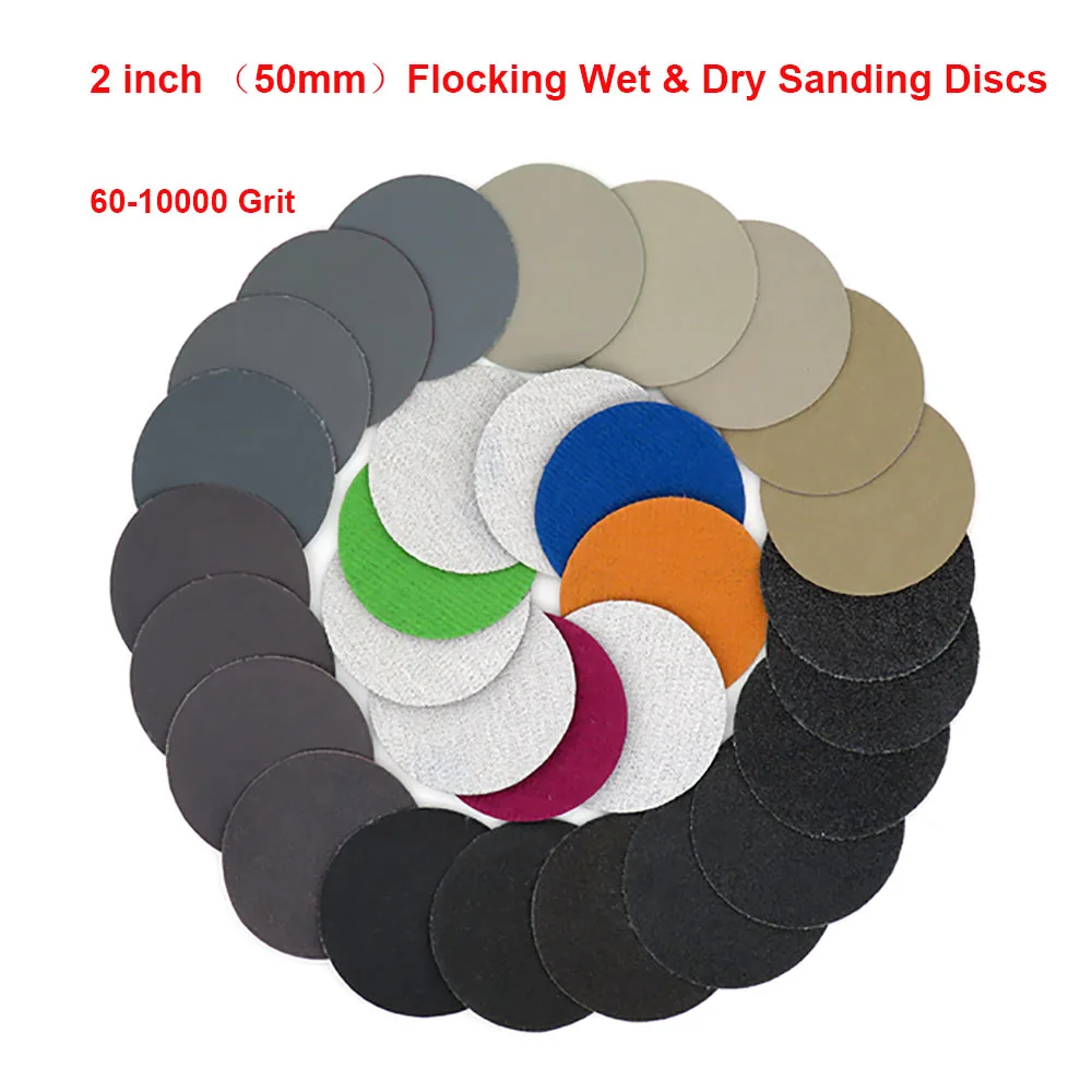 

50pcs 50mm / 2 Inch Hook Loop Sanding Discs Waterproof Round Sandpaper Silicon Carbide Abrasive 60 to 10000 Grit