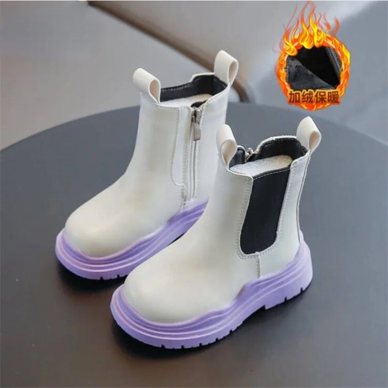 Children Boots  Quality leather British style Short-boots girls leather shoes Chelsea short boots kids Cotton shoes Ankel boots