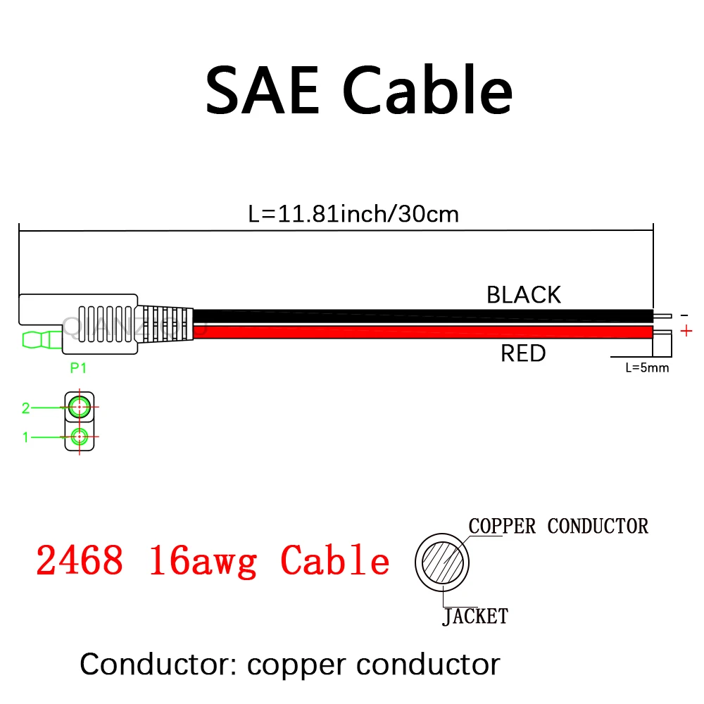 Автомобильный Удлинительный кабель SAE Power, 4 шт., 16awg 30 см, 2 контакта, с разъемом SAE, кабель быстрого отключения