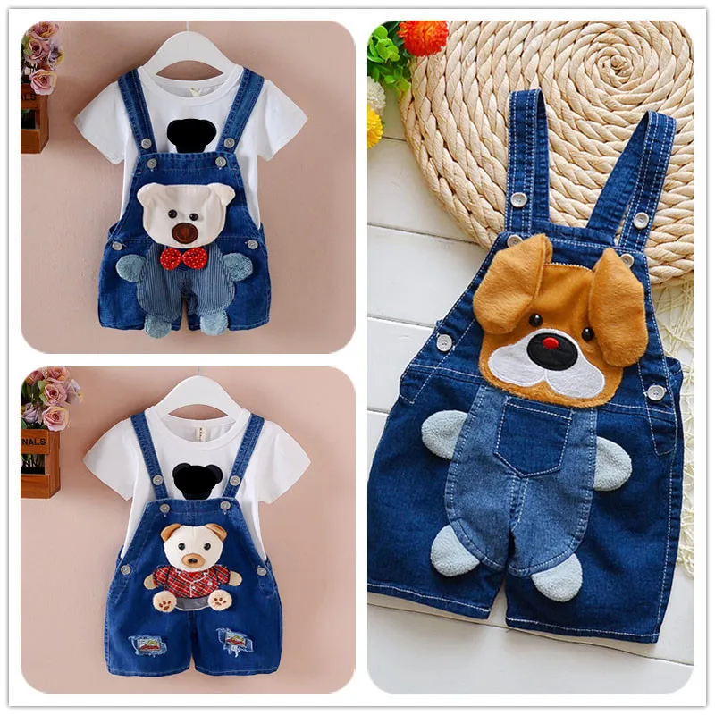 Bonito dos desenhos animados animais cinta shorts bebê denim pedaço calças meninos meninas roupas de arquivo aberto calças 2021 novo verão das crianças