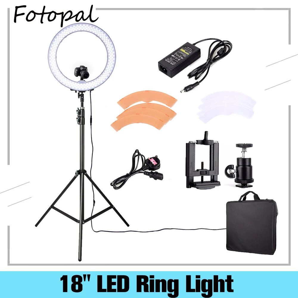 Fotopal-Anillo de luz LED de 18 pulgadas con trípode, lámpara anular para estudio de fotografía, maquillaje, YouTube