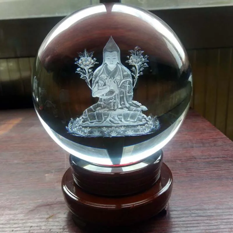 

Wholesale Buddhist supplies Tibetan Buddhism tsongkhapa buddha 3D crystal ball statue bless family safety healthy good luck