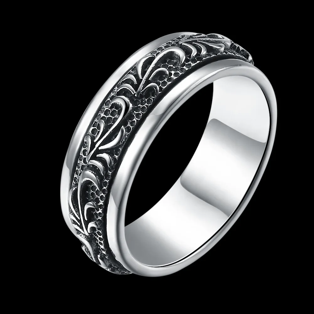 

BOCAI New Real S925 Pure Silver Fashionable And Exquisite Fashion Jewelry Punk Retro Style Men's Ring Good Luck