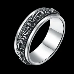 BOCAI New Real S925 Pure Silver Fashionable And Exquisite Fashion Jewelry Punk Retro Style Men's Ring Good Luck
