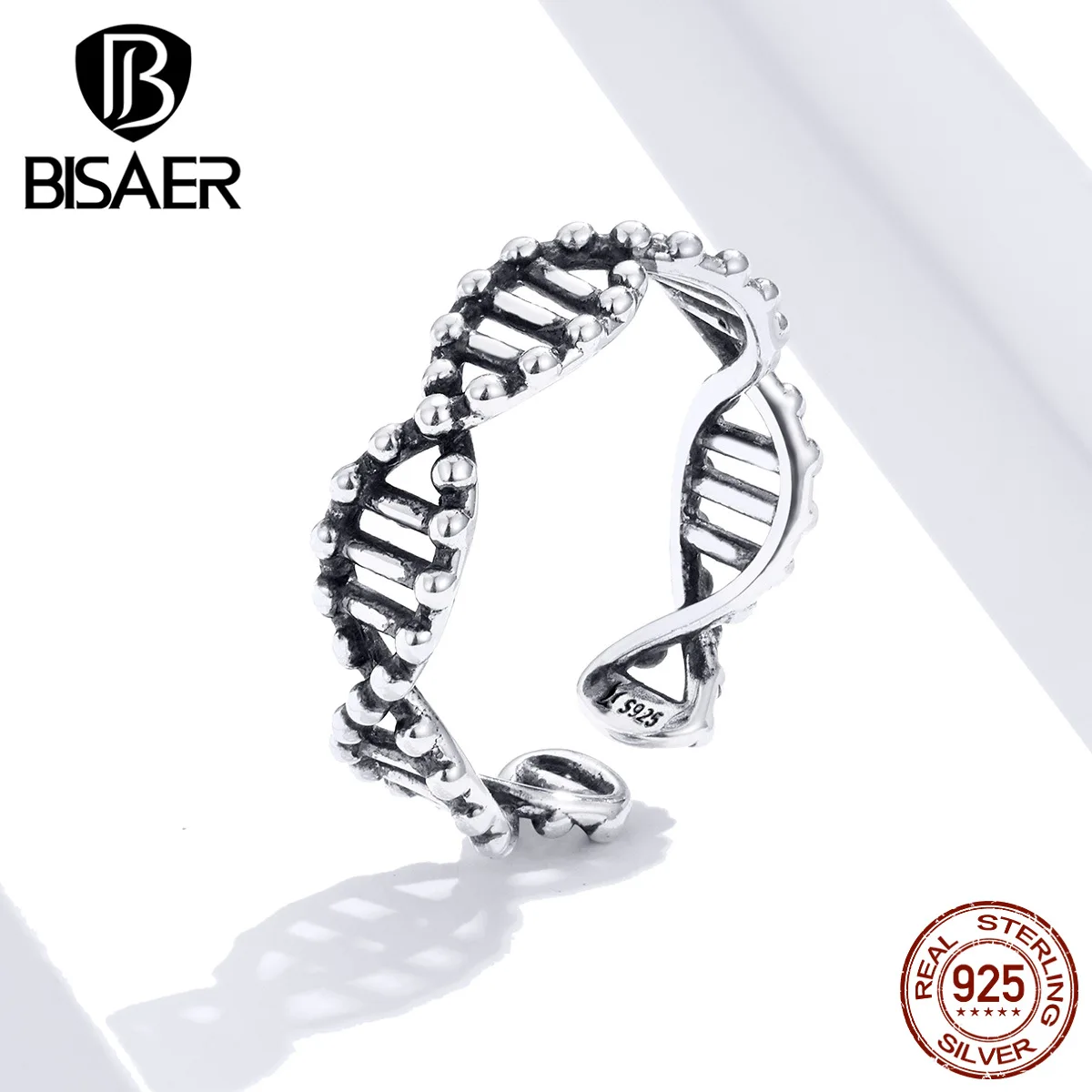 DeoxyriboNucleic Acid Rings BISAER 925 Sterling Silver Openwork DNA Love Women Finger Rings For Women Wedding Jewelry ECR643