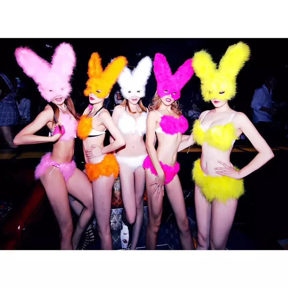 Sexy Club Dance Costume Women Fur Rabbit Cosplay Suits Bar DJ Female Singer GoGo Dancer Outfits Halloween Carnival Performance