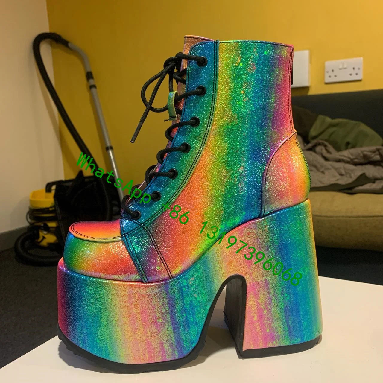 

Women's colorful sequined boots platform super high heel platform ankle boots zipper fashion catwalk boots bling sequins boots