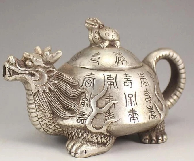 

Silver-plated white copper dragon pot Decoration kettle teapots copper pot decorative antique collection