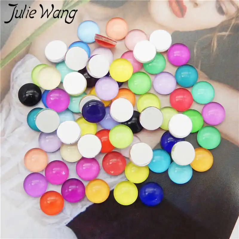 Julie Wang 6-15mm Round Glass Cabochons Fat Back Random Mixed Solid Color For Necklace Earrings Jewelry Making Accessory