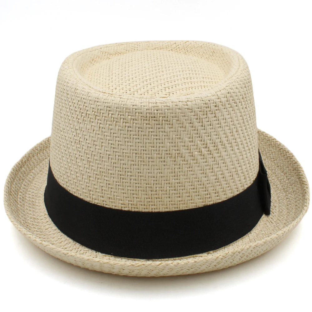 Men Women Classical Straw Pork Pie Hats Fedora Sunhats Trilby Caps Summer Boater Beach Outdoor Travel Party Size US 7 1/4 UK L