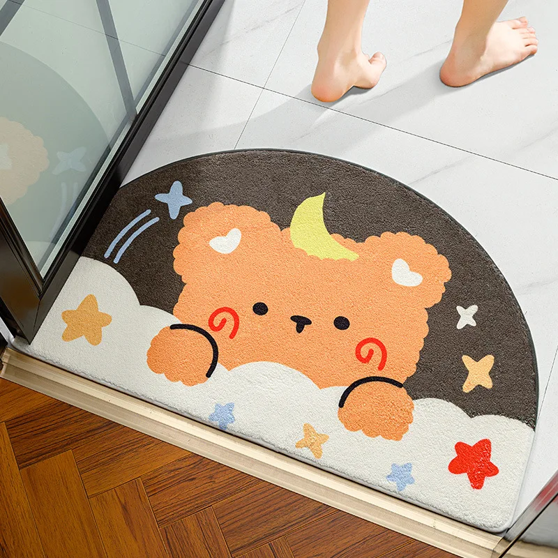 Semicircle Cute Animals Soft Floor Mats Rugs Home Entrance Carpet Bedroom Toilet Bathroom Door Absorbent Non-Slip Foot Pad Gamer