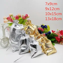 100 sztuk etui na biżuterię biżuteria torba srebrny/złoty aksamitna torba sznurkiem torby do pakowania biżuterii Organza woreczki na biżuterię 7x9 9x12 13x18