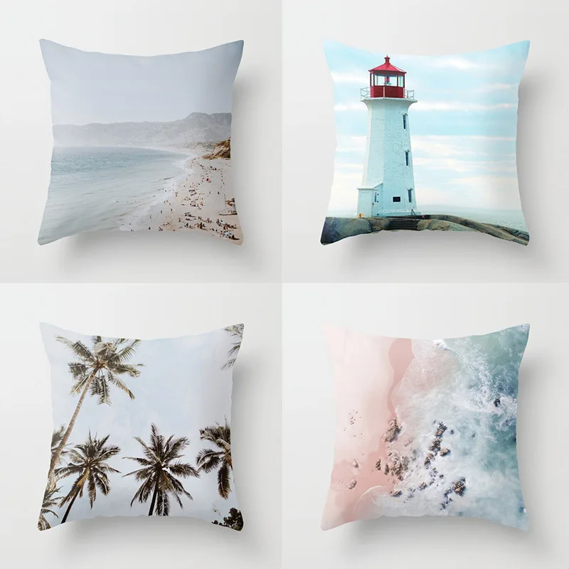 New Summer Blue Beach Pillow Cushion Case Hot Tropical Ocean Palm Print Throw Pillows Cover Livingroom Sofa Seats Bed Decoration