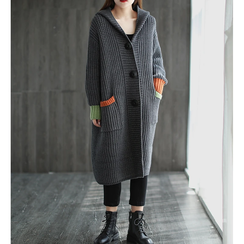 Max LuLu Winter 2022 Korean Fashion Womens Knitted Cardigans Ladies Loose Long Sweaters Casual Vintage Luxury Hooded Clothes