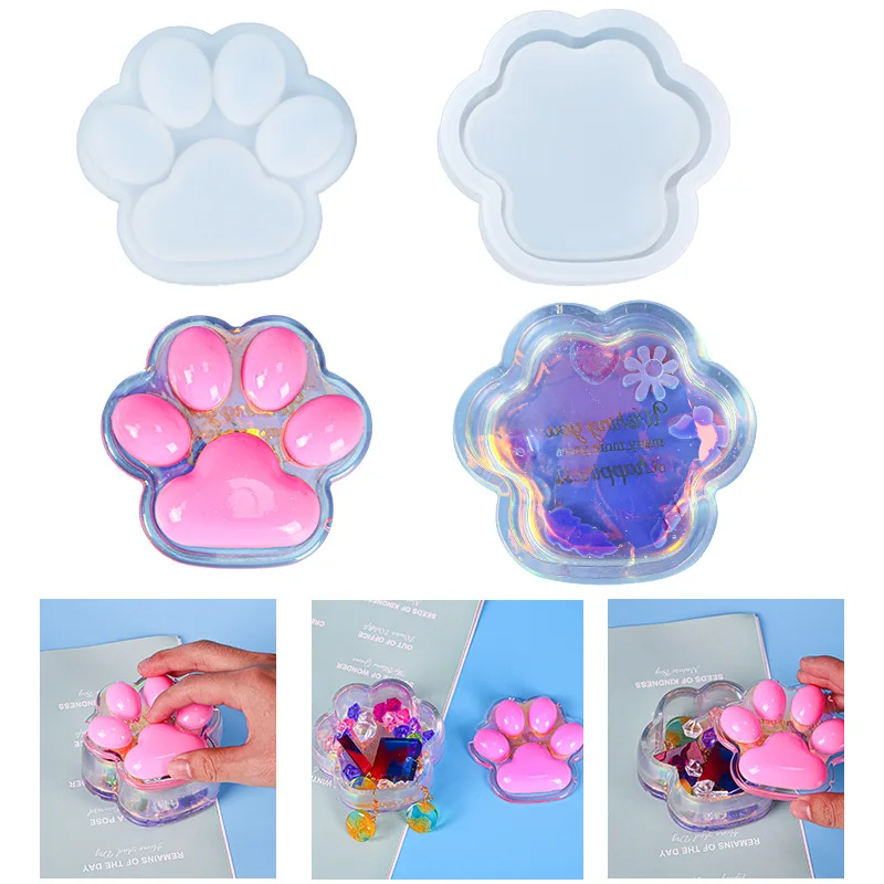 DIY Epoxy Mould Cute Cat Claw Jewelry Storage Box Silicone Mould New Epoxy Mirror Mould