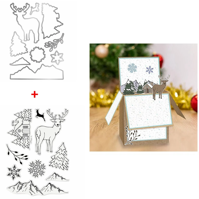 Cottage Mountains Christmas Trees Snowflake Elk Clear Stamps With Coordinating Dies For DIY Scrapbooking Craft Paper Cards 2020