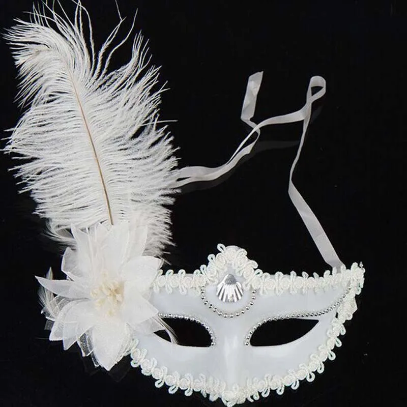 White Feather Flower Mask Queen Masquerade Birthday Party Masks  Bar Cosplay Women Ladies Girl  Decor Wedding Festival