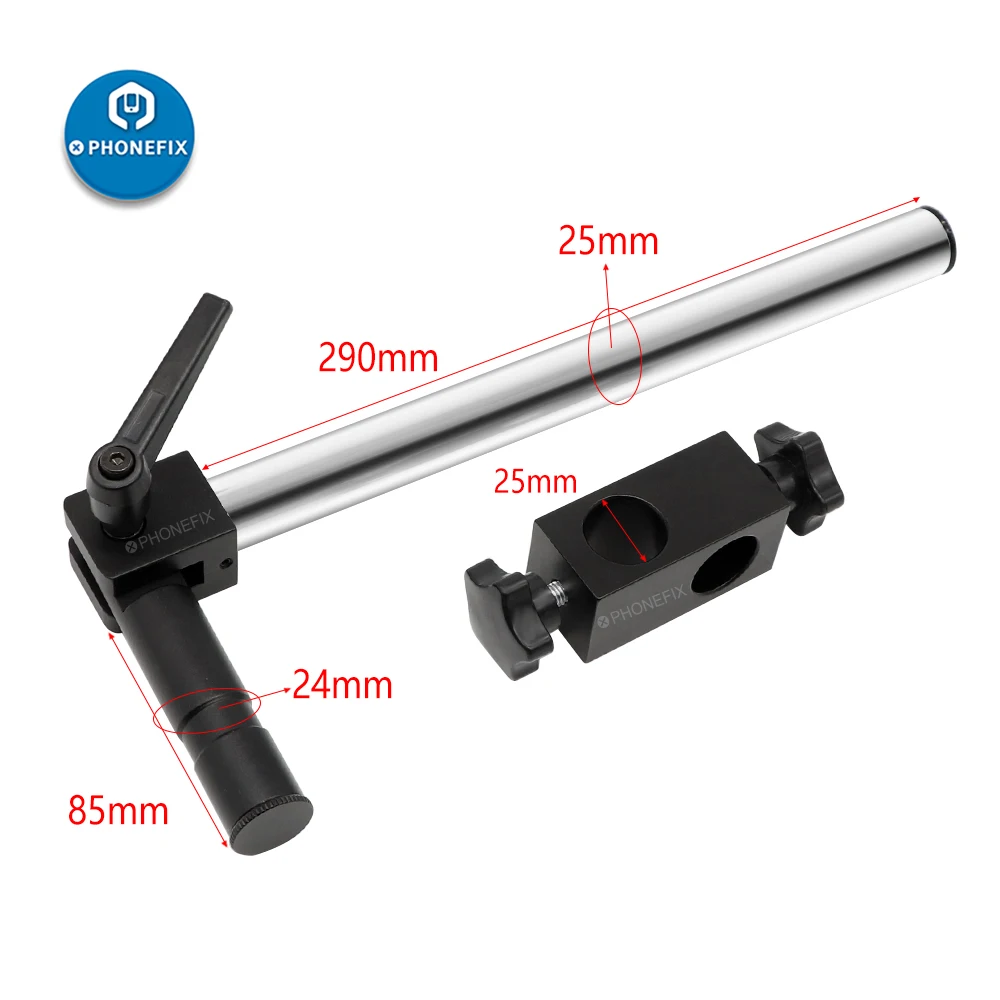 Diameter 25mm Heavy Duty Multi Axis Adjustable Metal Arm Support For Video Industry Microscope Table Stand Part Holder