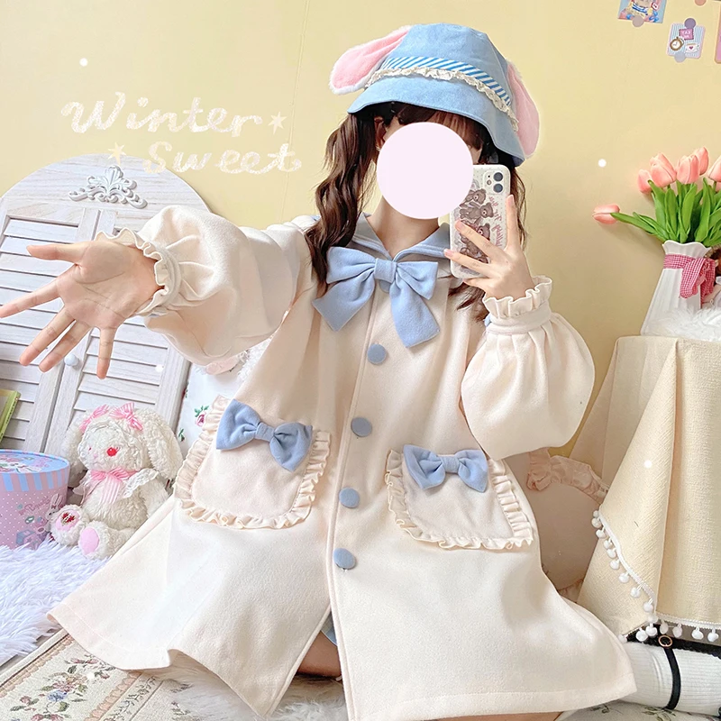 Cappotto di lana uniforme originale JK colletto da marinaio cappotto da ragazza morbido e Trench autunno inverno confezione kawaii lolita