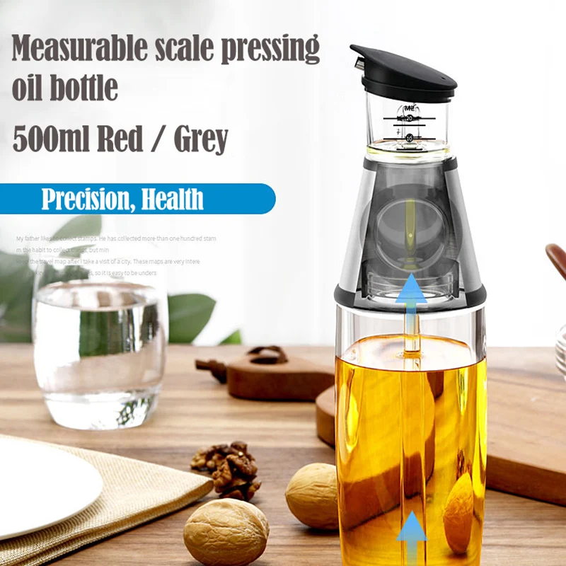 500ml Measuring Oil Control Bottle Pressing Type Oil Kitchen Press Measuring Bottle Oil Bottle Meter Utensils Kettle Cup