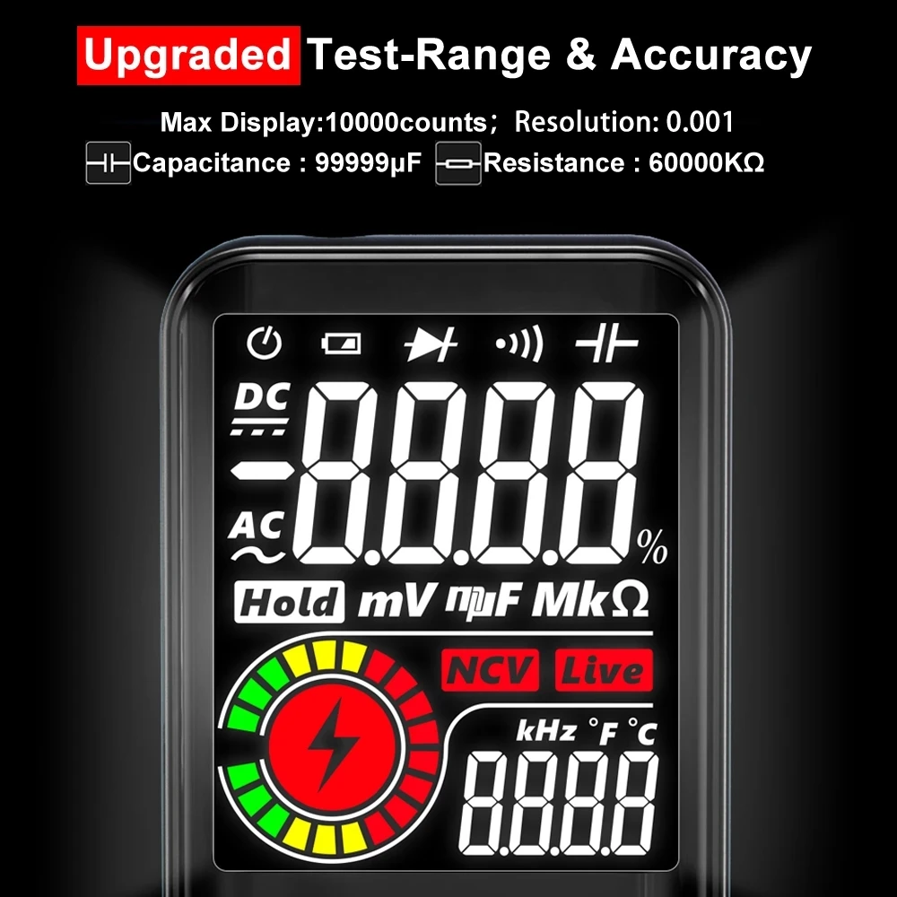 Digital Multimeter Professional True Effective Value 9999 Count Smart Tester DC AC Diode Meter NCV Ohm High Precision Multimeter
