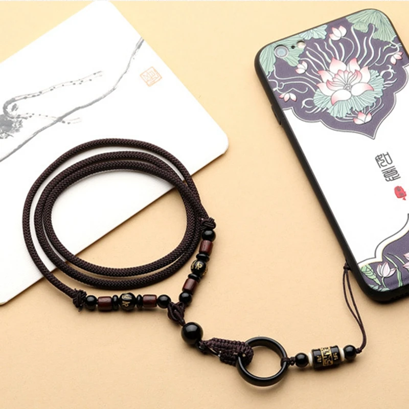 10Pcs Removable 2 In 1 Chinese Style Agate Stone Short Long Phone Lanyards Finger Ring Mobile Phone Case Cover Straps