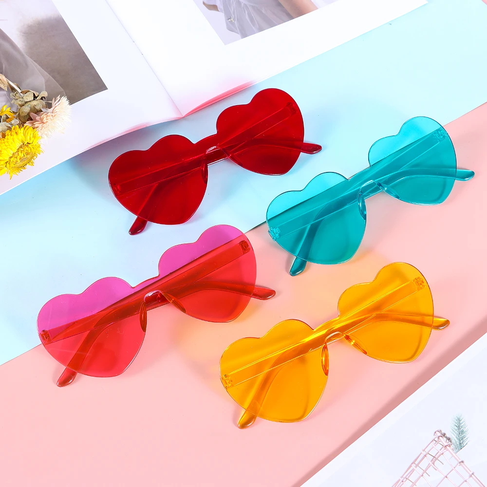 Candy Color Heart Sunglasses Rimless Sunglasses for Women Heart Glasses Trendy Transparent Polycarbonate Fashion Eyewear 2022New