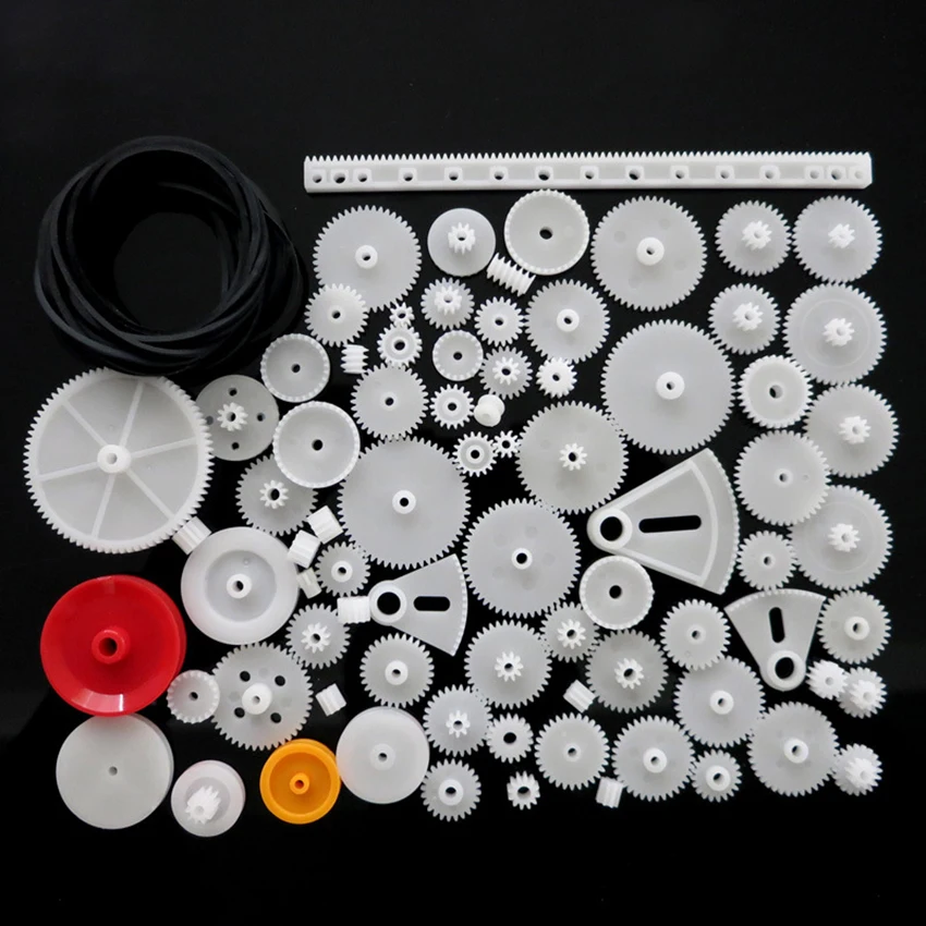 81Pcs/set 0.5 Modulus Gear Pack Kit Plastic Motor Gear Pack Set Gearbox Sector Teeth Racks Pulleys DIY Robot Accessories