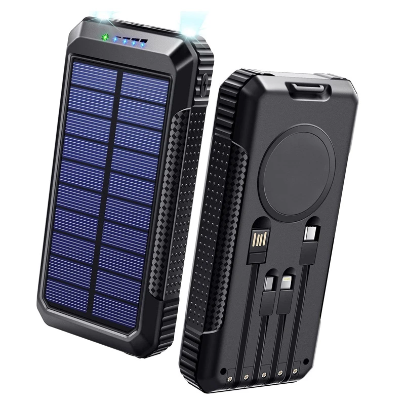 Solar Power Bank 33800mAh 15W Qi Wireless Charger PD 40W Fast Charging with Cable for Huawei P30 iPhone Samsung S22 Smartphone