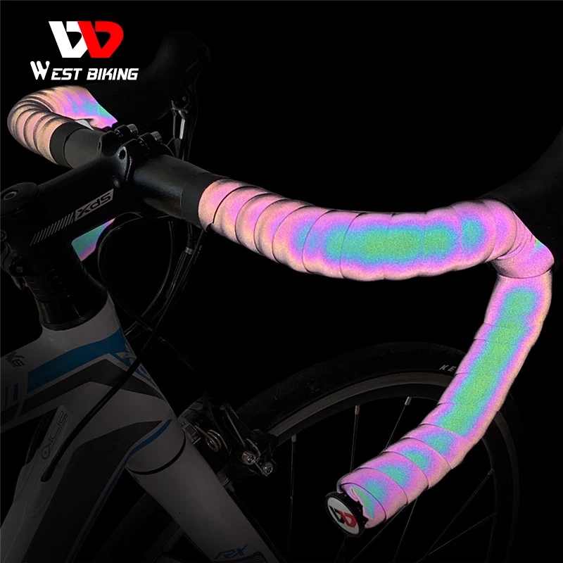 WEST BIKING Road Bike Handlebar Tape Reflective Dazzle Shockproof Bike Cycling Bar Tape Wrap With Bar Plugs Bicycle Accessories