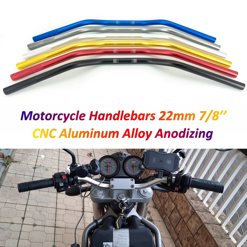 22mm 7/8\'\' Motorcycle Handlebar Aluminum Alloy Steering Wheel for Yamaha MT07 FZ1 XJ6 Ninja 400 Z800 CB500X Cafe Racer Pit Bikes