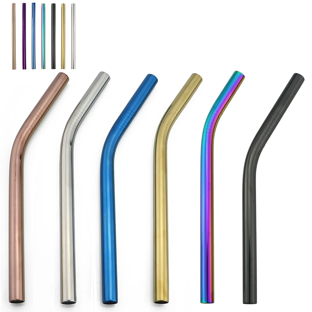 

100pcs Bend Colorful Stainless Steel Straws Bubble Tea 12mm Reusable Drinking Straw Milk Tea Metal Straw With Brush Wholesale