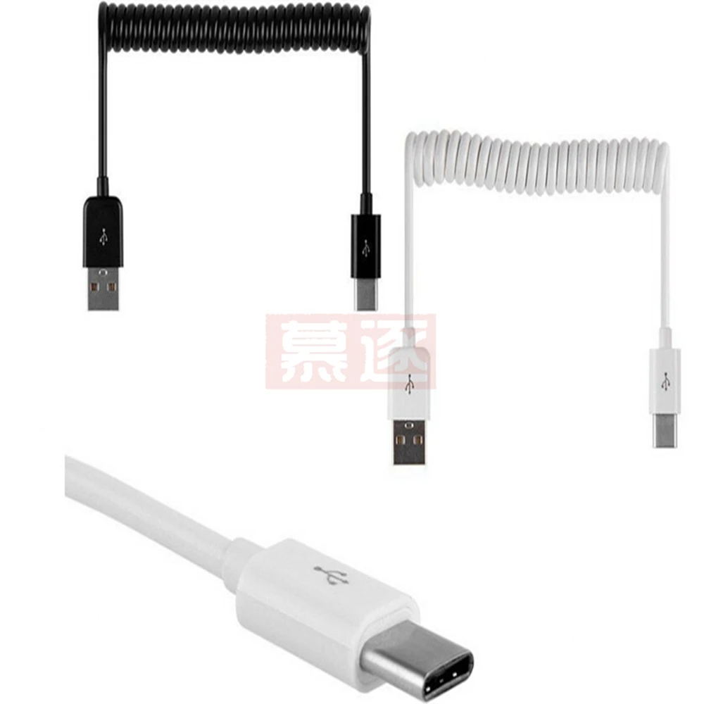 1M 3M Spring Coiled Retractable USB Type C Cable Fast Charging USB-C Cable For  S8 S9 S10 Data Sync Type-C Phone Cable