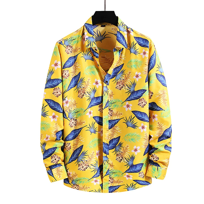 LIFENWENNA Autumn New Fashion Printed Shirt Men Casual Plus Size Long Sleeve Shirts Mens Flower Beach Hawaiian Shirt 5XL 6XL 7XL