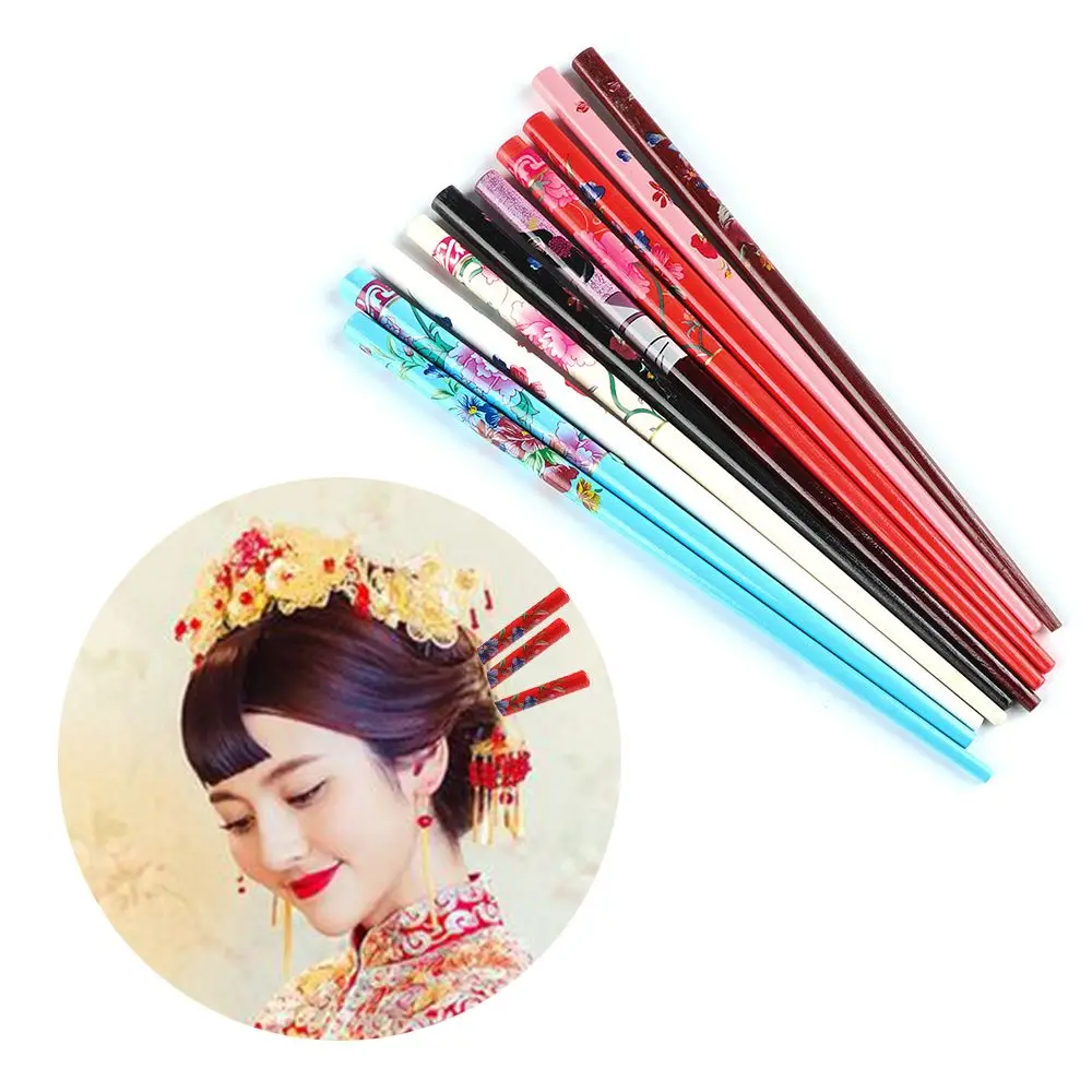 Colorful  Retro Style Hand-carved Natural wood  Hair Care Chopstick  Hairpin Hair Stick Hair Accessories