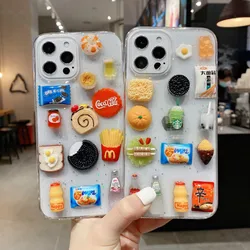 Cute Fun 3D Snacks Phone Case For iPhone 12mini 11pro Max X Xr Xs Max 7 8 Plus Soft TPU Transparent Protective Cover Coque